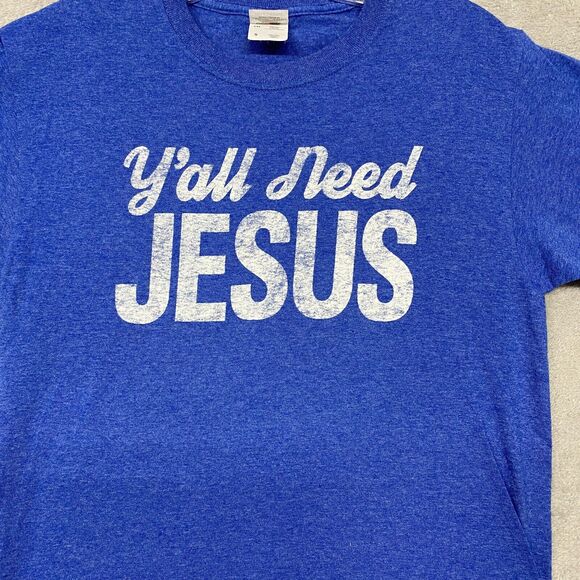 2/$10 Fruit of the Loom Womens Shirt Small Blue‎ Y'all Need Jesus Crew - Picture 3 of 9